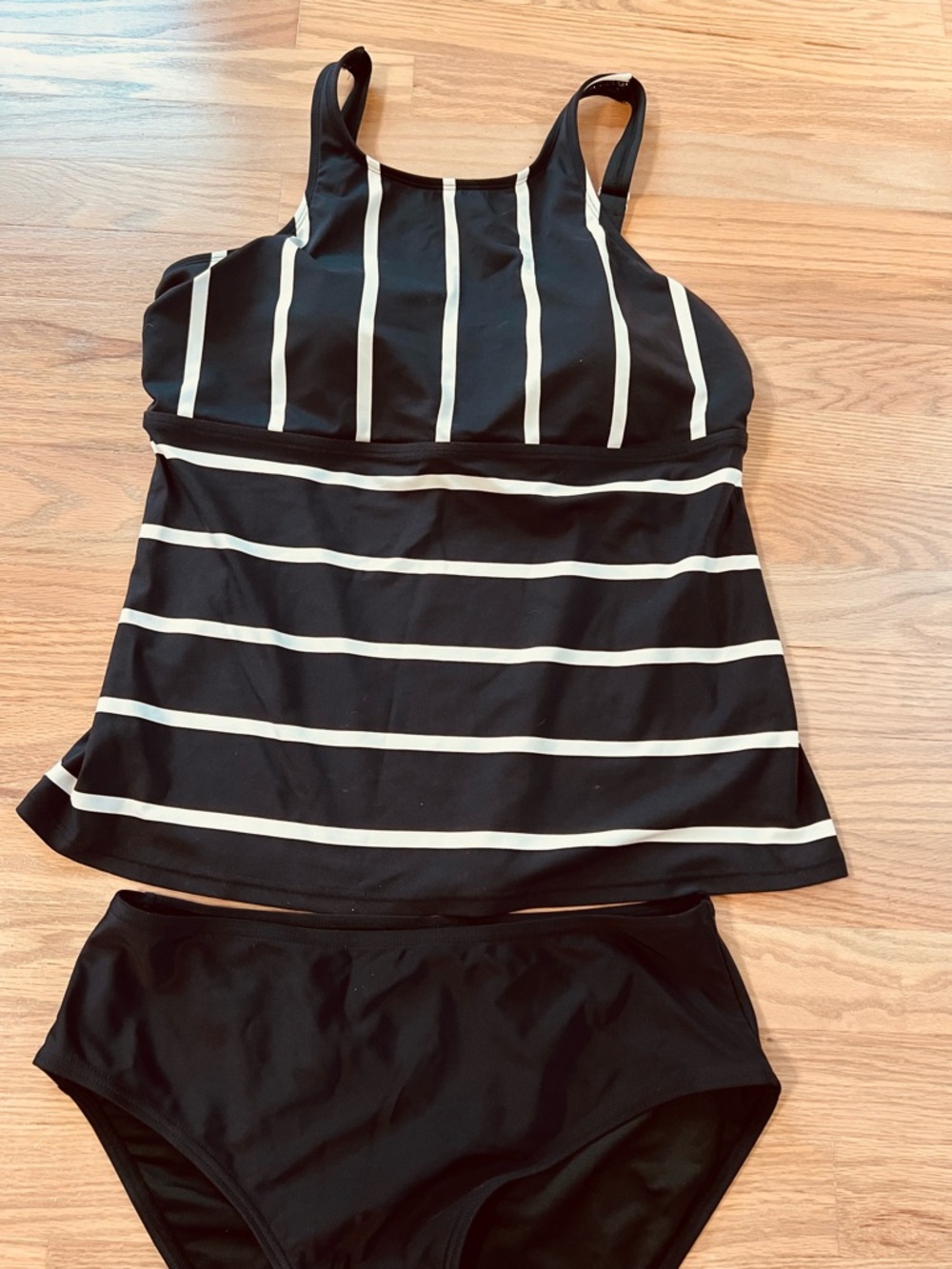 Striped Black & White Tankini Set